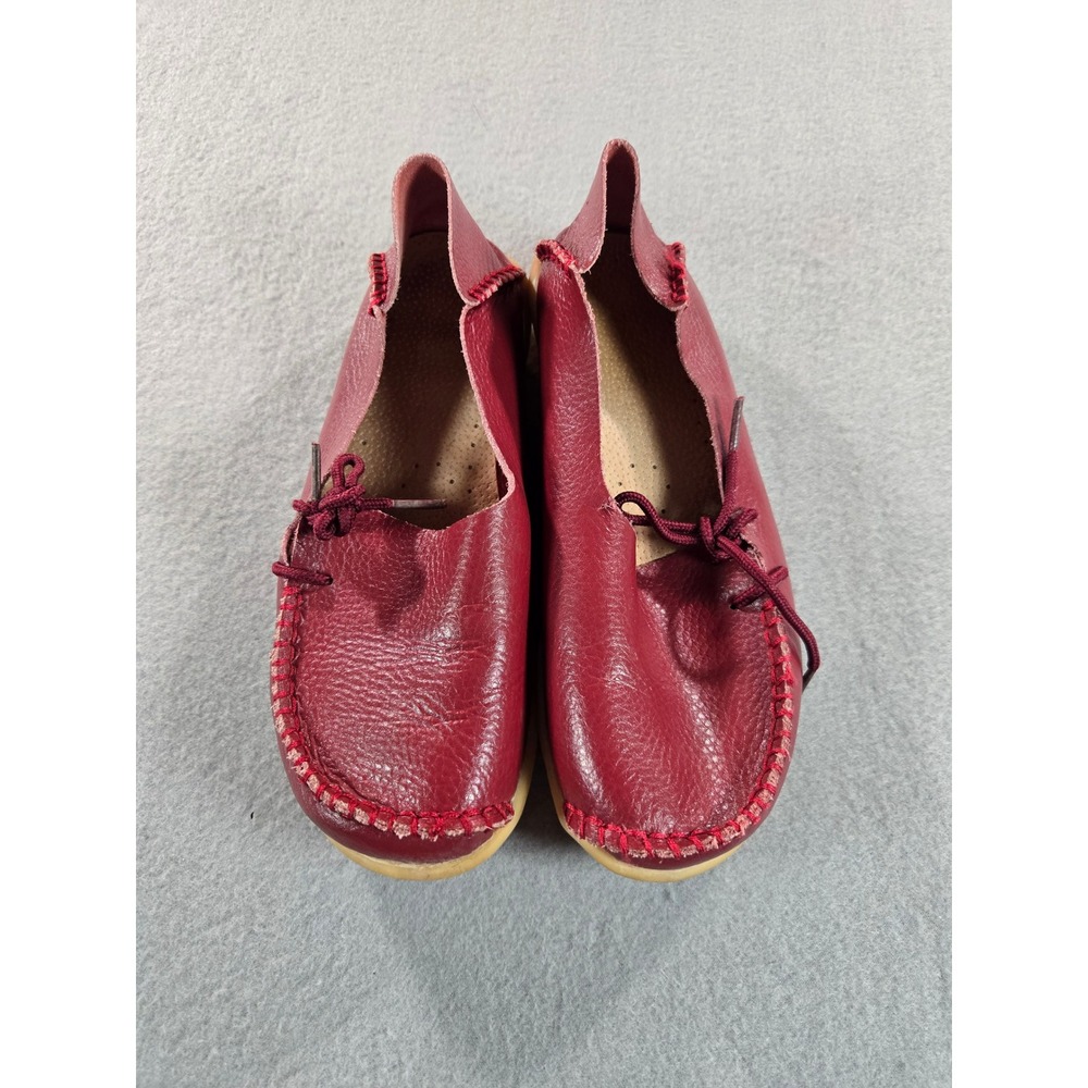 Unbranded Leather Loafers Womens 7 Burgundy Whipstitch Pebbled Sole Flats